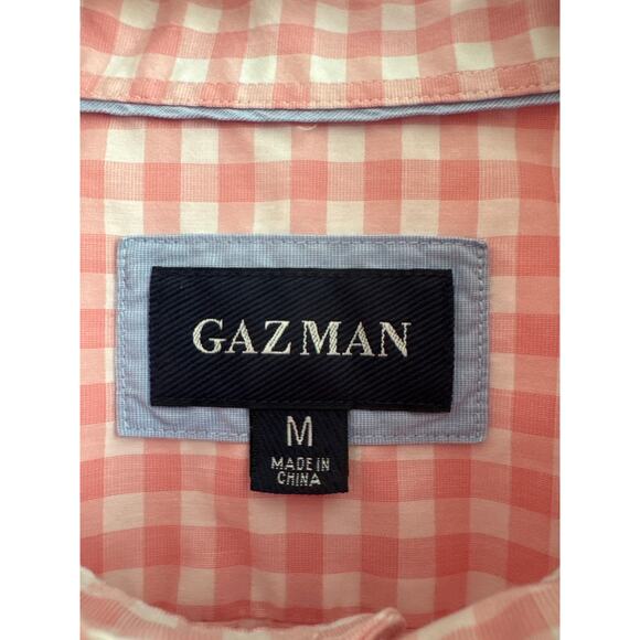 Gazman Easy Care Gingham Check Shirt pink coral & white cotton preppy medium - Picture 5 of 14